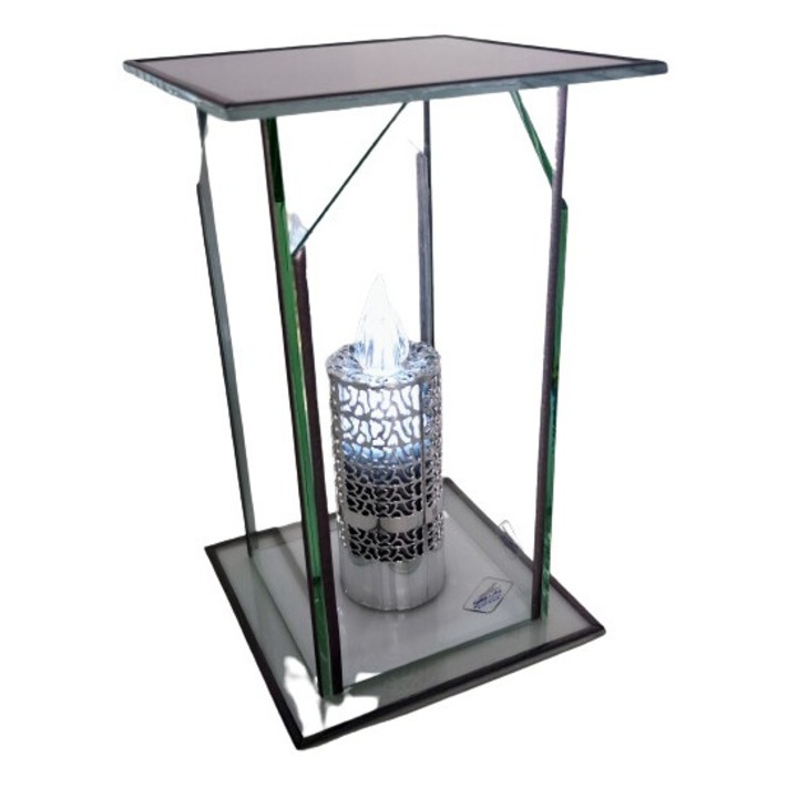 Modern átlátszó üveg lámpás ezüst színű részletekkel, Lamp-Art 24x14x14cm