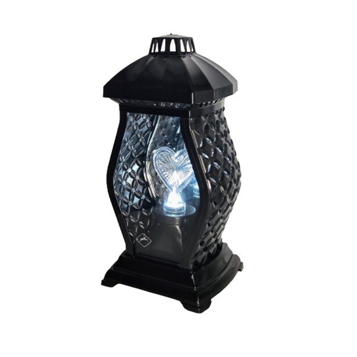 Temetői lámpás, Lamp-Art, modern design, LED szív, fekete, 36x16x14cm