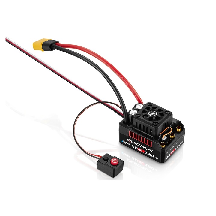 Hobbywing QuicRun 120A ESC szabályozó, 2-4S LiPo, vízálló és porálló, BEC 6V-7.4V/5A, rövid teherautókhoz és monster truckokhoz, 1:10 méretarány