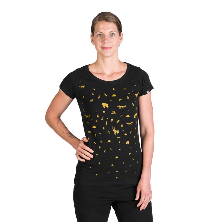 Tricou dama respirabil din bumbac organic cu imprimeu Judith, Negru