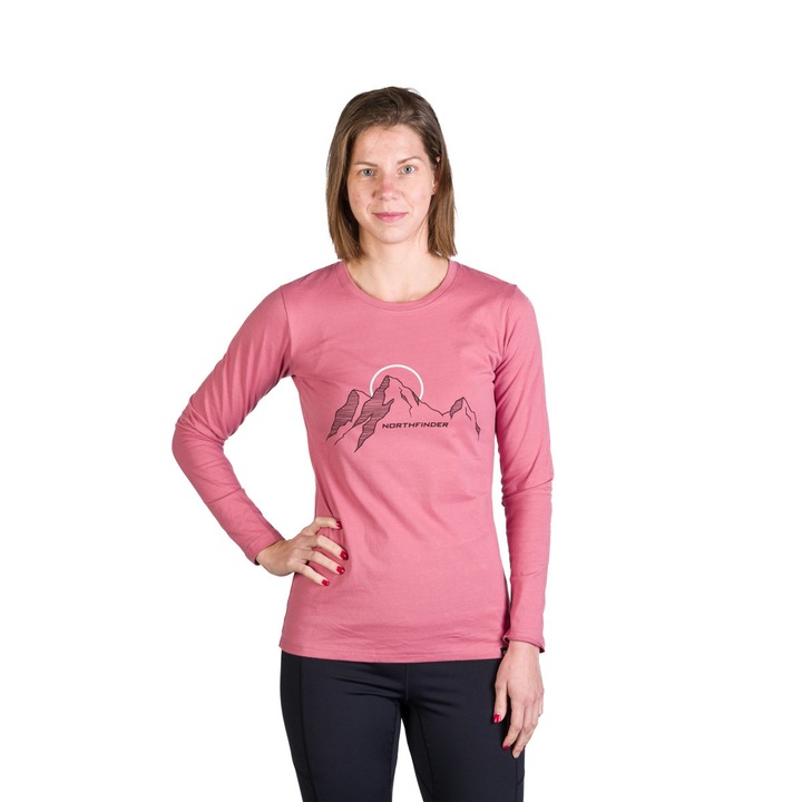 Tricou dama cu maneca lunga bumbac Shari, Roz