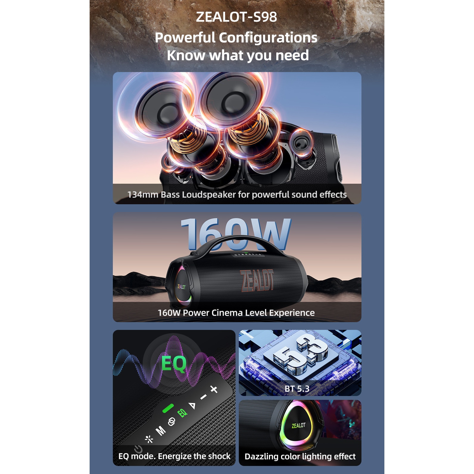 Boxa Portable Bluetooth Exterior, 150W - ZEALOT S98 Nou