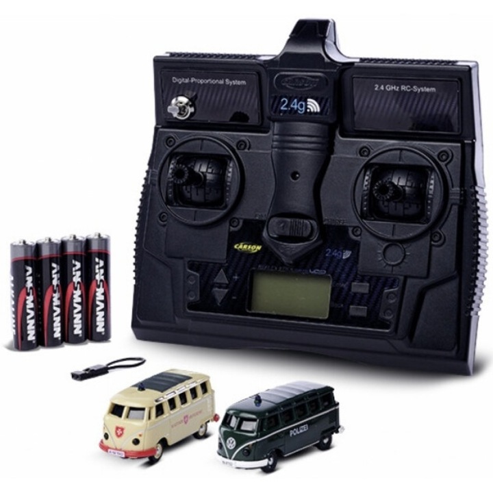 RC VW T1 Rendőrségi és Mentőautó Máltai Autó Szett 1:87, LED-ekkel és valósághű hangokkal