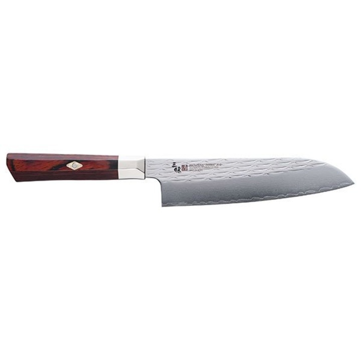 Cutit Santoku Mcusta Zanmai, 180mm, maner din lemn, rosu