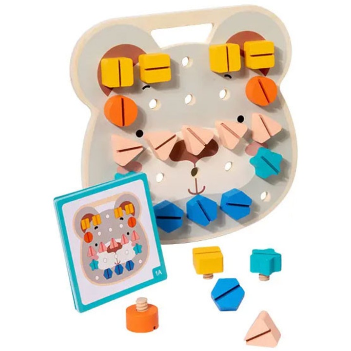 Jucarii tip Montessori, din lemn, cu surubelnita, in forma de ursulet, 3ani, E-Toy