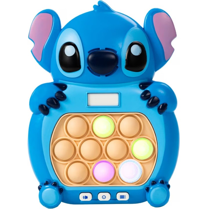 Pop It Game Electronic/Consola, antistres, cu sunete si lumini de diferite culori, Stitch albastru fara afisaj, E-Toy