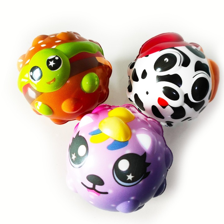 Set 3 mingi Saltarete, super ball, multicolor, forme de animalute, 7 cm, SALLMA®