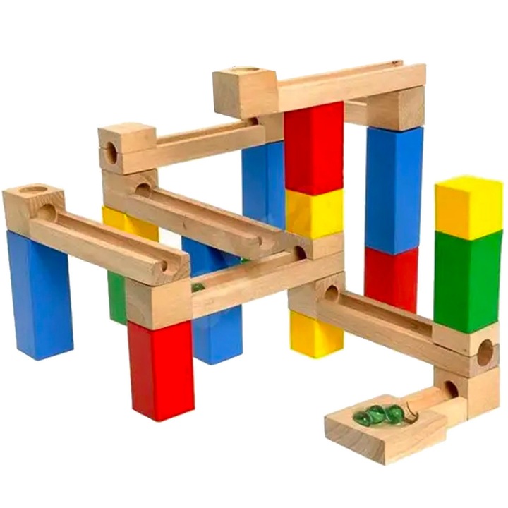 Circuit de jucarie cu bile, din lemn, Montessori, 42 piese, SALLMA®