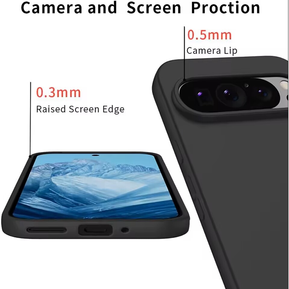 Husa protectie compatibila cu Google Pixel 9 / Pixel 9 Pro, Silicon Flexibil Mat, Protectie Camera, Margini Ridicare pentru protectie ecran, Negru