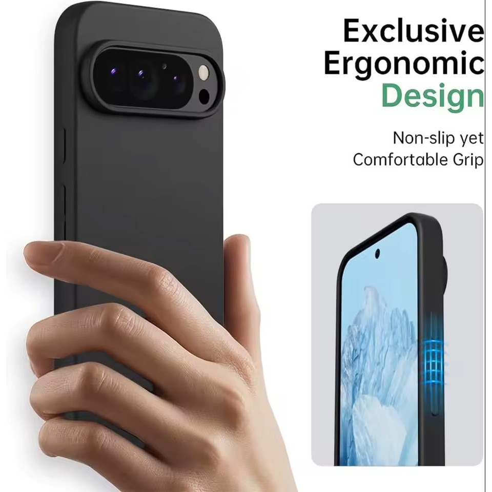 Husa protectie compatibila cu Google Pixel 9 / Pixel 9 Pro, Silicon Flexibil Mat, Protectie Camera, Margini Ridicare pentru protectie ecran, Negru