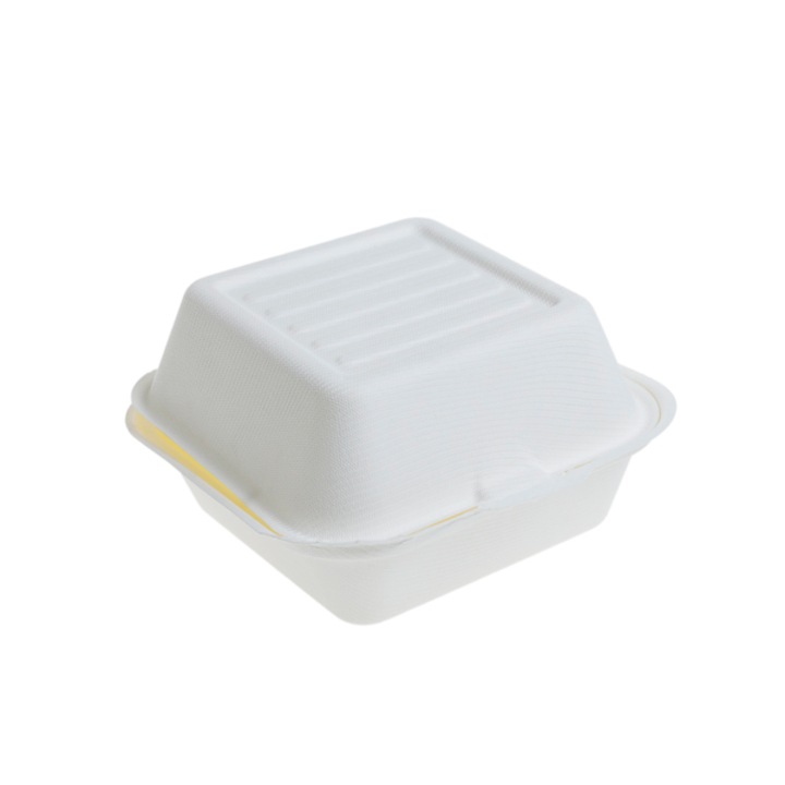 Set 50 caserole hamburger, AVA, 152×152 mm, din trestie de zahar, alb, biodegradabile, compostabile