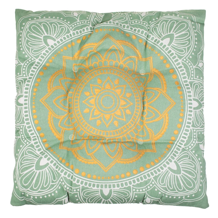Perna alba verde menta cu model auriu mandala pentru scaun 42x42cm