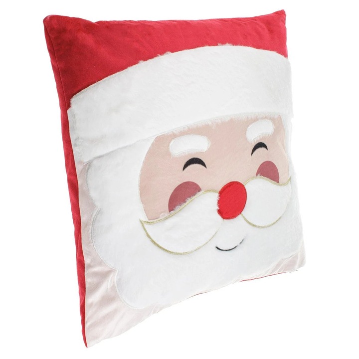 Perna Decorativa Craciun Mos Craciun Catifelata Rosie 40x40cm
