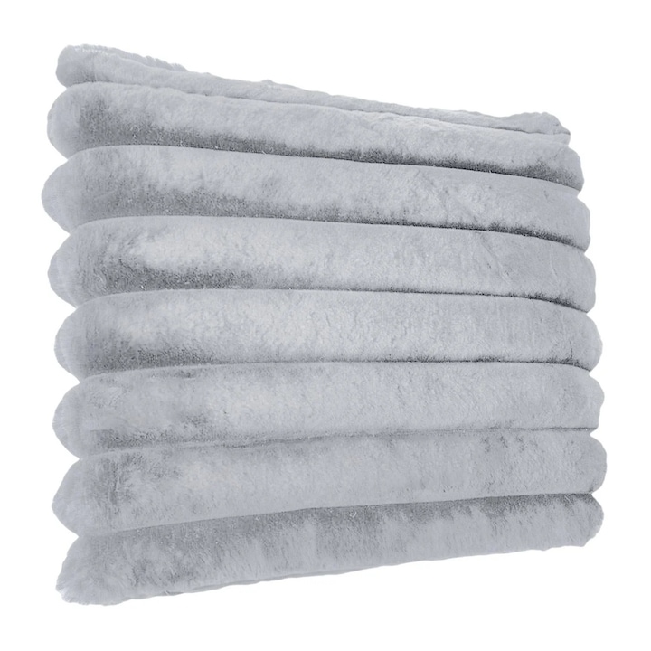 Perna decorativa din imitatie de blana gri cu model reliefat, pentru canapea, dimensiuni 55x37cm