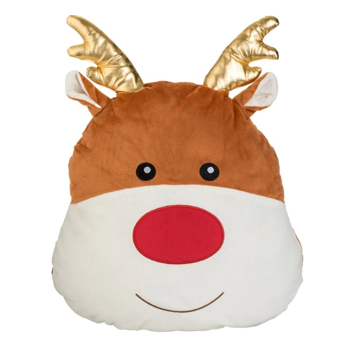 Perna Decorativa de Craciun Figurina Ren cu Cornite din Folie Aurie 34x37cm