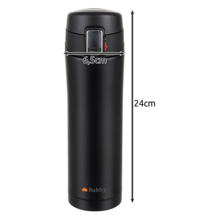 Cana termos, City, Inox, 440ml, Design Modern, Negru Mat