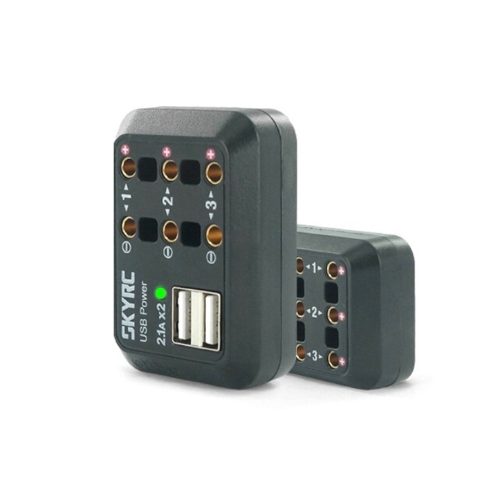 Sky RC DC elosztó, 6-18V, 10A, 4 mm-es banándugóval, 2 USB kimenettel 5V/2.1A