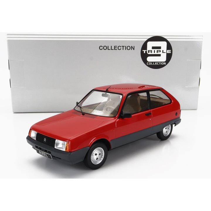 Triple9 Citroen Axel 12 Trs 1990-es modellautó 1:18, piros, szürke