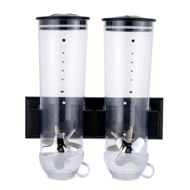 Комплект диспенсъри за храна AMRINUGL, елегантен дизайн, издръжлив, стенен монтаж, прозрачен/черен