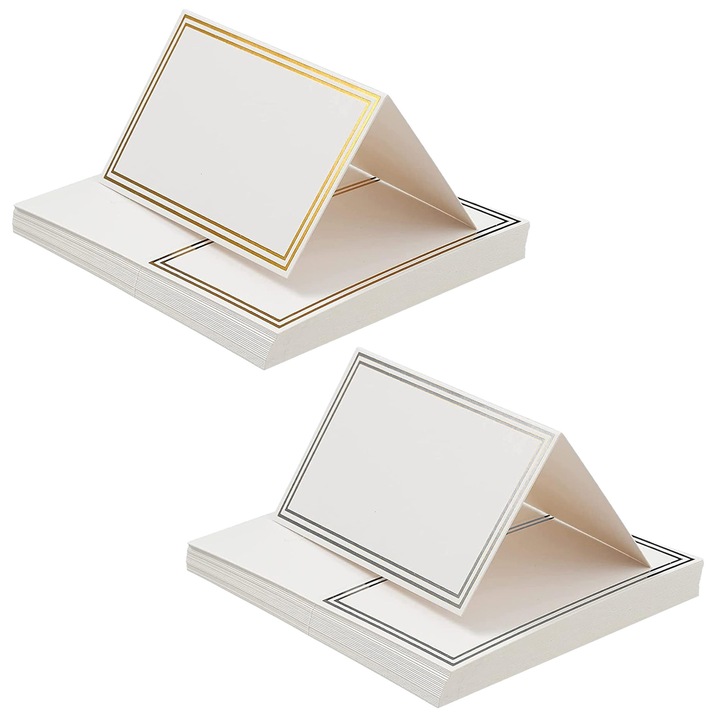 Cartonase de Masa pentru Nunta, Enforose, Design Elegant, Alb/Auriu/Argintiu, Set 50 Bucati