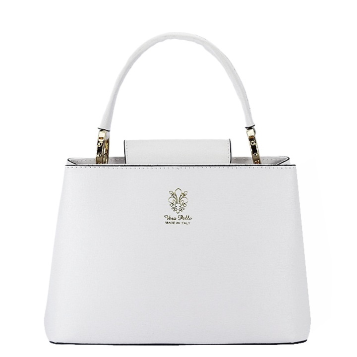 Чанта от естествена кожа с дръжка B-8950 119, Бял, 18x25x12