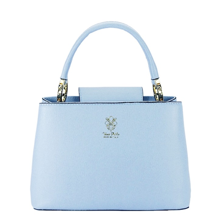 Чанта от естествена кожа с дръжка B-8950 119, Син, 18x25x12