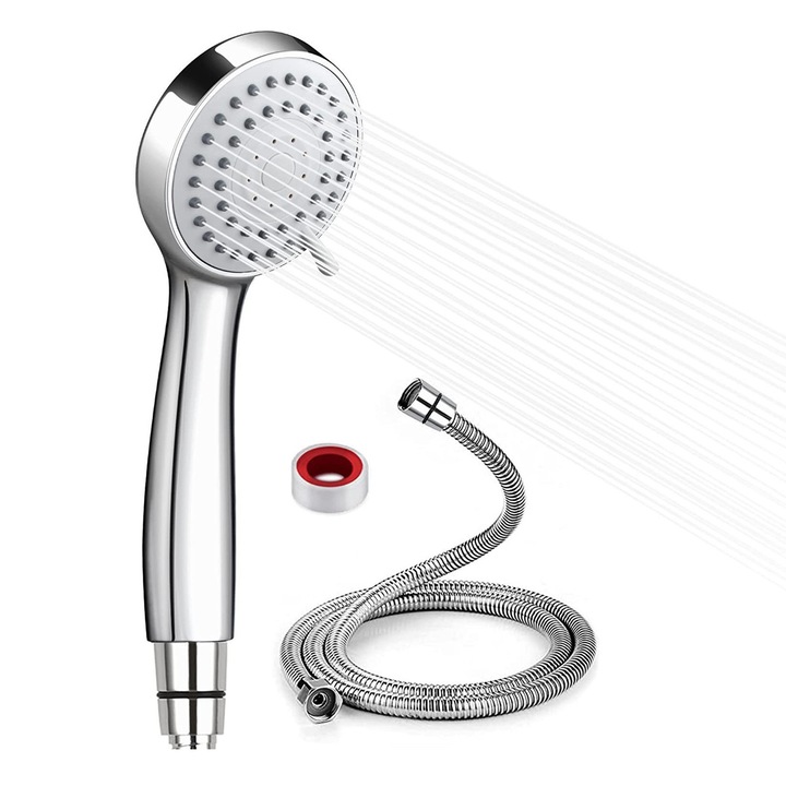 Dus cu maner Enforose, set cu furtun flexibil, finisaj cromat, tehnologie de economisire a apei, montare usoara