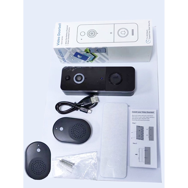 Cameră video fără fir pentru sonerie Enforose, Wi-Fi 2.4G, comunicare bidirecțională, rezistentă la intemperii