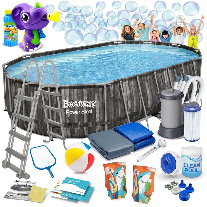 Градински басейн Bestway, 610x366x122 см, пълен комплект 18 в 1, многоцветен