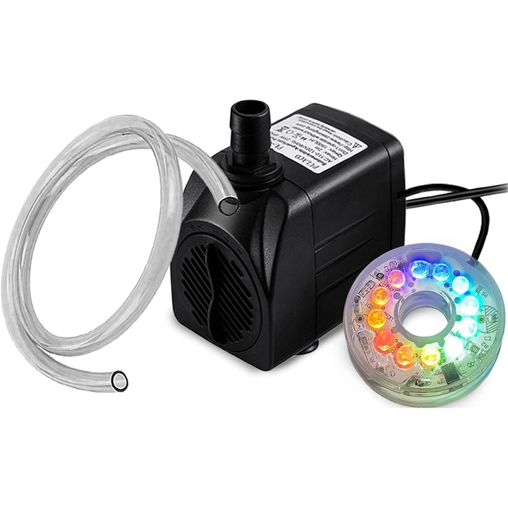 Pompa submersibila pentru apa Enforose, cu lumini LED colorate, design ultra silentios, 160g/h, compacta