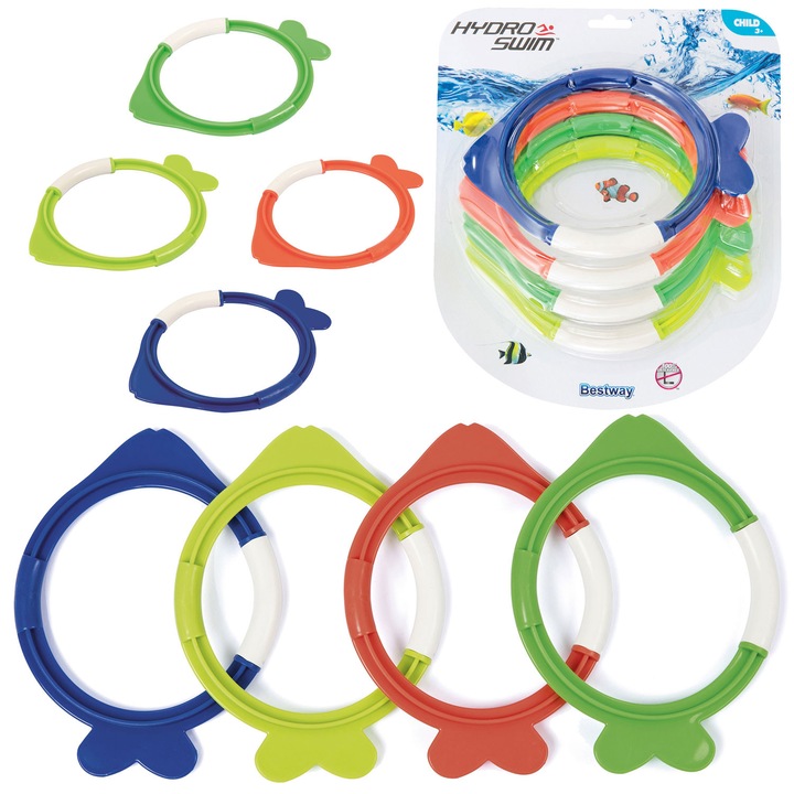 Fürdőjáték szett, Bestway, 4 színes hal, rugalmas anyag, biztonságos, többszínű