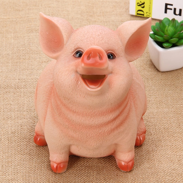 Banca de economii, aspect de porc dragut, rasina ecologica, 21x16x16cm