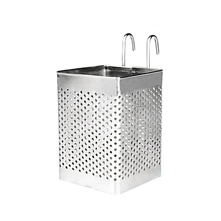 Rozsdamentes acél evőeszköztartó, mosogatógépben mosható, multifunkcionális evőeszköztartó lefolyóval konyhapultra, szimmetrikus kerek lyukakkal a levegőellátáshoz (high-end design)