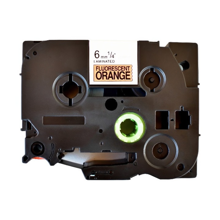 Banda laminata etichete compatibila Brother TZe-B11 6mm negru / portocaliu fluorescent