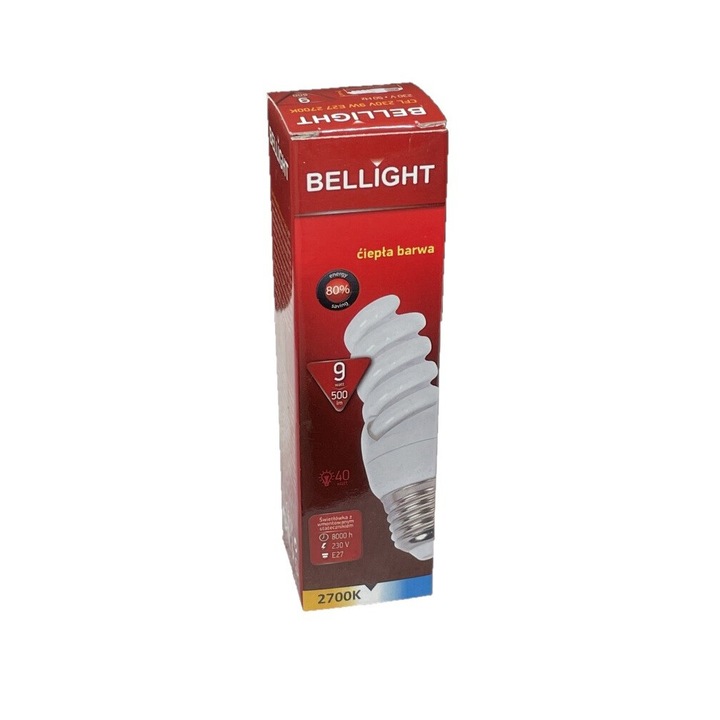 Bec economic Bellight CLF T2 spirala 9W E27 meleg 2700K