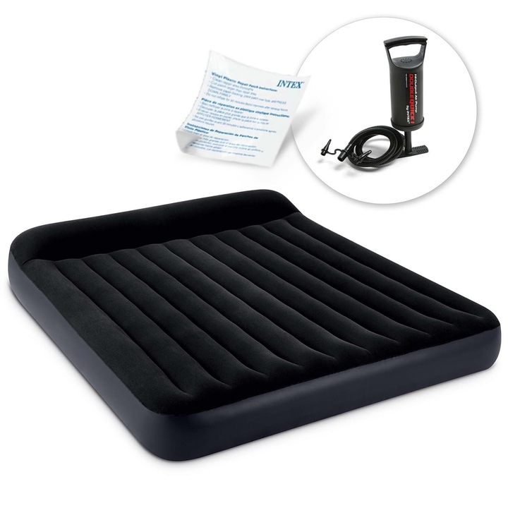 Saltea camping dubla Intex 203x183x25 cm cu pompa si kit de reparare