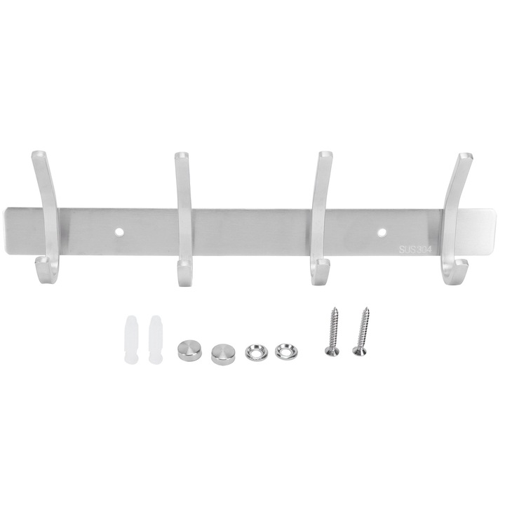 Cuier de perete HERUSI 4 carlige inox 304 periat argintiu 20x5cm
