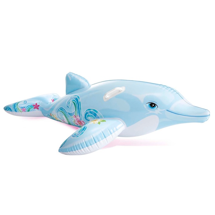 Delfin felfújható matrac, Intex, 175x66cm, 2 fogantyú, PVC, kék