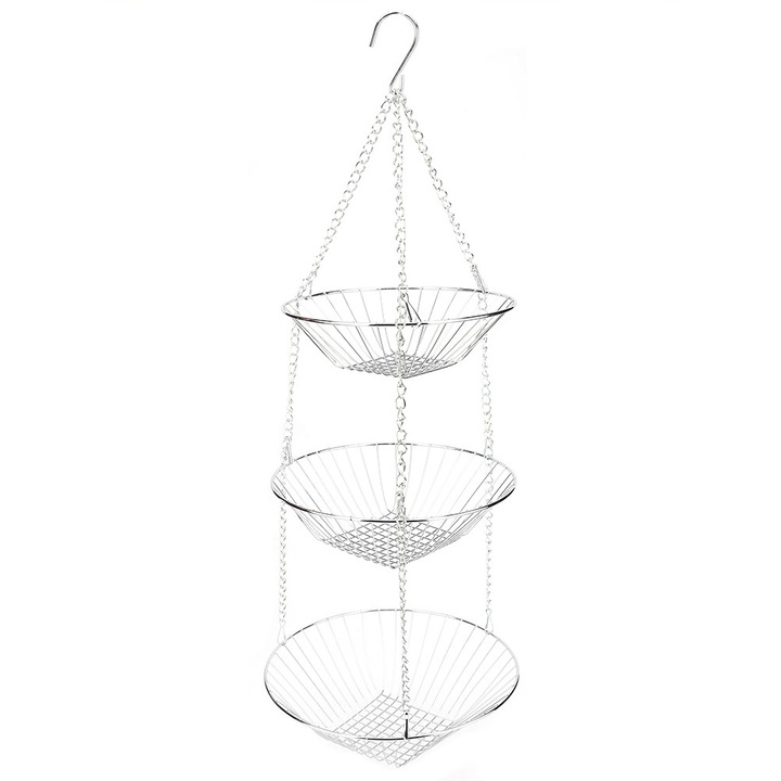 Висящ кош за съхранение на 3 нива, Enforose, метал, мрежест дизайн, рустик стил, 30x45см