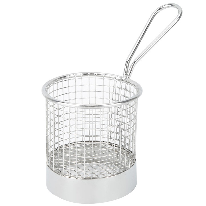 Cos servire rotund din otel inoxidabil cu maner 15x15x10cm