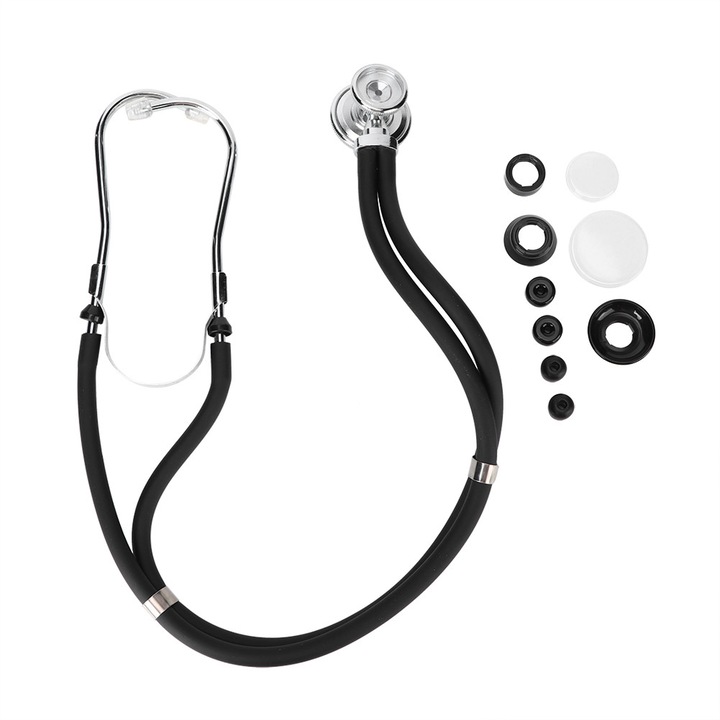 Stetoscop cu cap interschimbabil, Enforose, aliaj de zinc cromat, tub dublu fara latex, confortabil