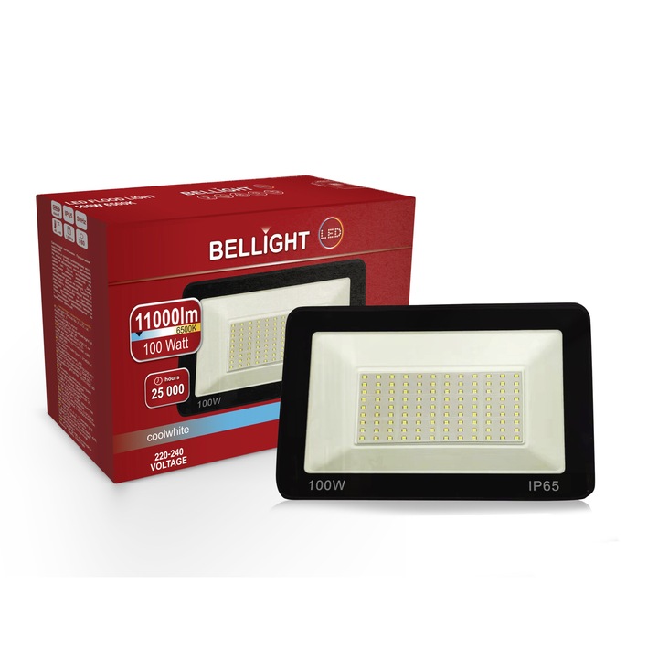 Proiector LED 100W, Bellight, 6500K, 11000lm, negru, IP65