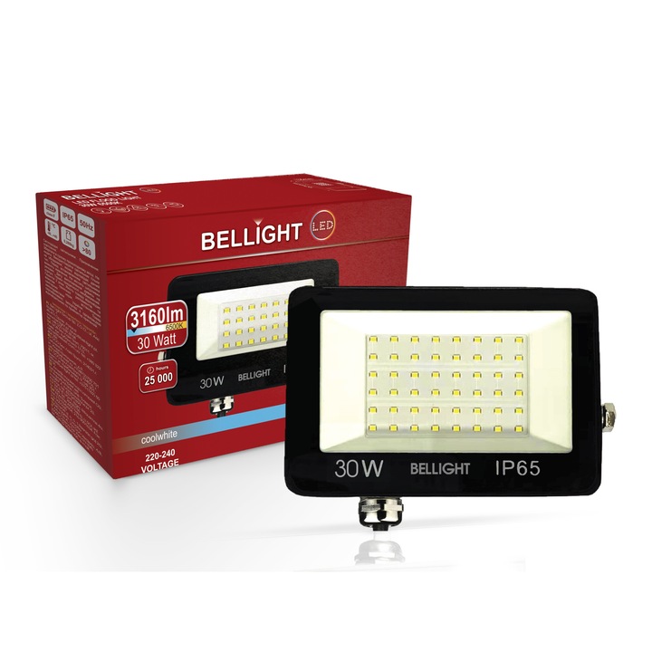 Proiector LED 30W, Bellight, 6500K, 3160lm, negru, IP65