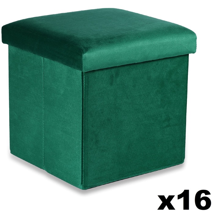 Leobert összecsukható puff, zöld, 30x30x30cm, tárolórekesszel, x 16