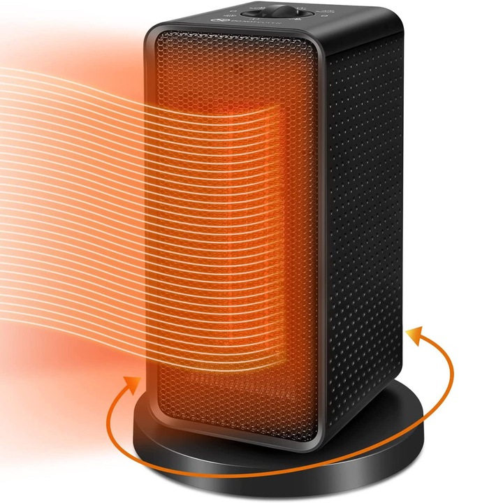 Безшумен вътрешен нагревател за бързо загряване за всяка стая, керамичен нагревател с 90-градусова осцилация с режим на вентилатор, работа с ниско ниво на шум и защита срещу накланяне, преносим нагревател за дома и офиса