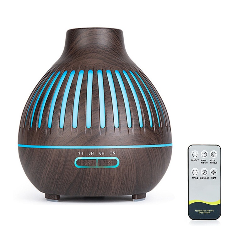 Dispozitiv aromaterapie Enforose, umidificator cu ultrasunete, 400ml, 7 culori, 4 moduri de temporizare