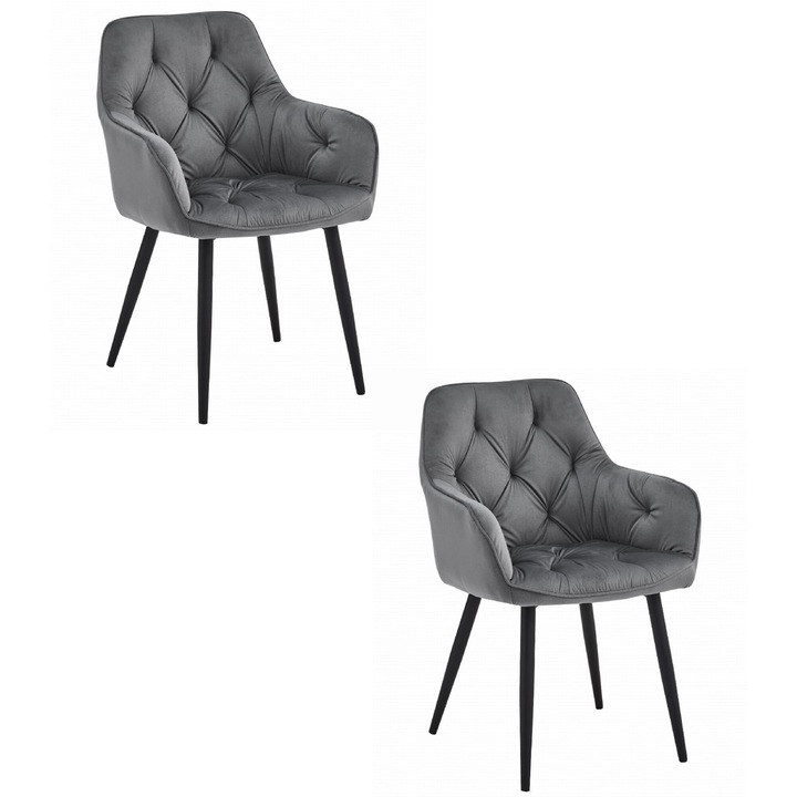 Стол Leobert Oskar, велур, тъмносив, с подлакътници, комплект 2 бр., размери 56x62x83,5 см