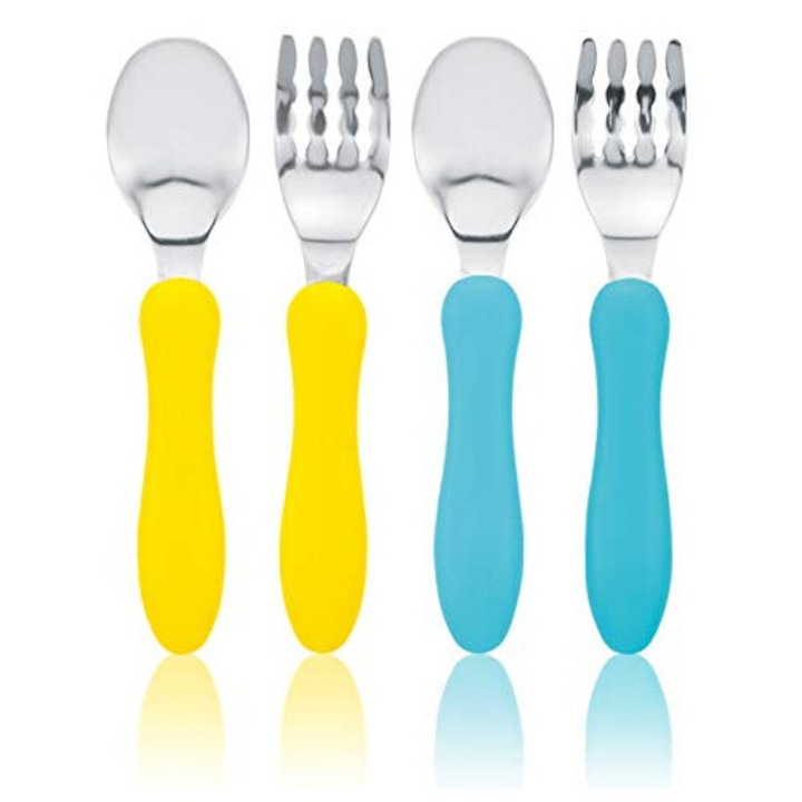Gyermek evőeszköz készlet, Enforose, platina erősítésű szilikon, lekerekített élek, utazásbarát design, könnyen tisztítható