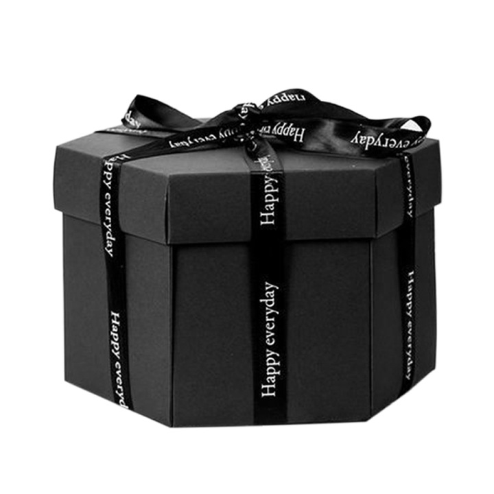 Комплект за скрапбукинг направи си сам, Експлодираща подаръчна кутия, Албум с уникален дизайн, Декоративна панделка, черна