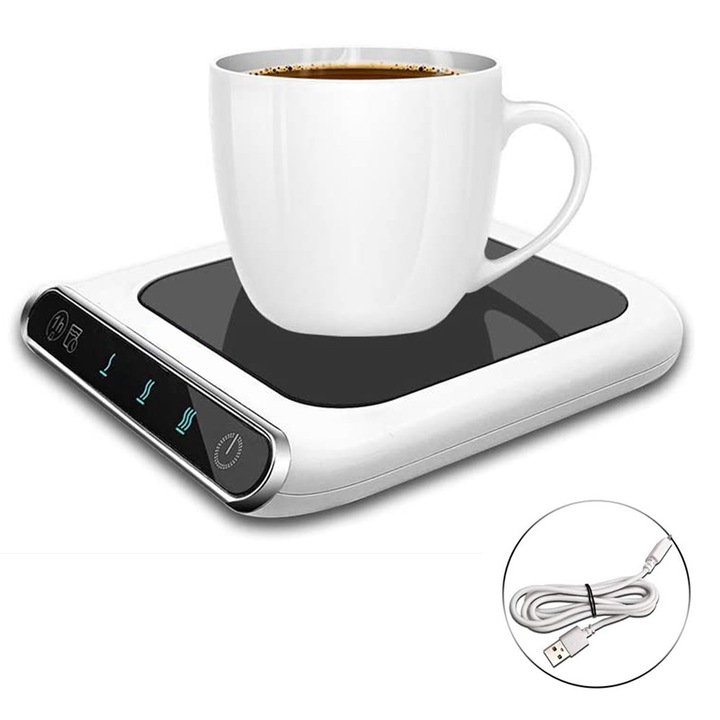 Incalzitor portabil pentru cana de cafea, AMRINUGL, USB, dimensiuni compacte, functie de siguranta inteligenta